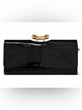 Ted Baker Black Patent Bow Clasp Wallet